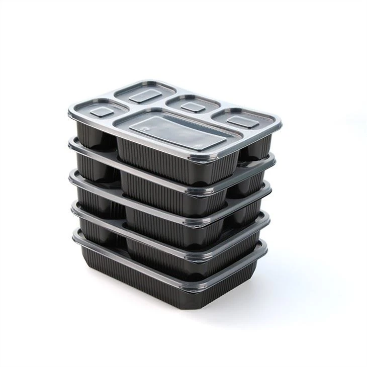Bento-Lunch-To-Go-Box aus Kunststoff mit 5 Fächern, Einweg-Lebensmittelbehälter mit Trennwänden