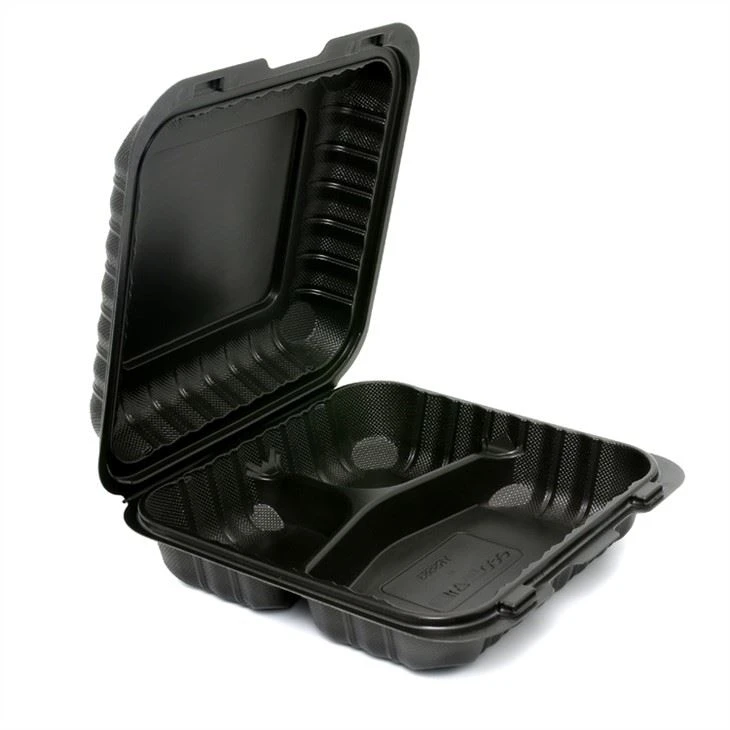Umweltfreundliche 22,9 x 22,9 x 7,6 cm schwarze Einweg-Vorratsbehälter für Lebensmittel, wiederverwendbare Kunststoff-Bento-Lunchbox