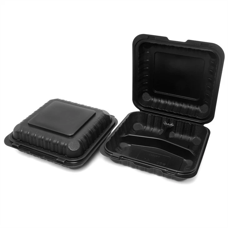 Eco Friendly 9x9X3inch Black Disposable Meal Prep Food Storage Containers Reusable Plastic Bento Lunch Box