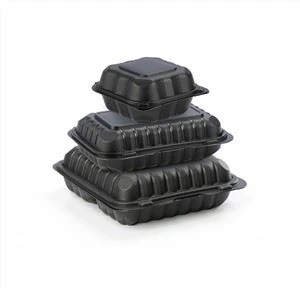 8-Zoll-schwarze, umweltfreundliche, mikrowellengeeignete Clamshell-Plastik-Imbiss-Lebensmittelbehälter-Einweg-Lunchbox für Lebensmittelverpackungen