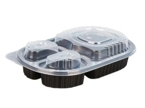 Ovales Essenstablett mit 3 Unterteilungen und Deckel