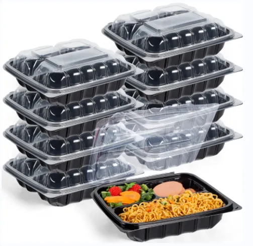 To-Go-Behälter aus PP mit 3 Fächern für Lebensmittel